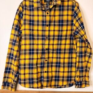Forever 21 Men's Yellow and Navy Plaid Shirt